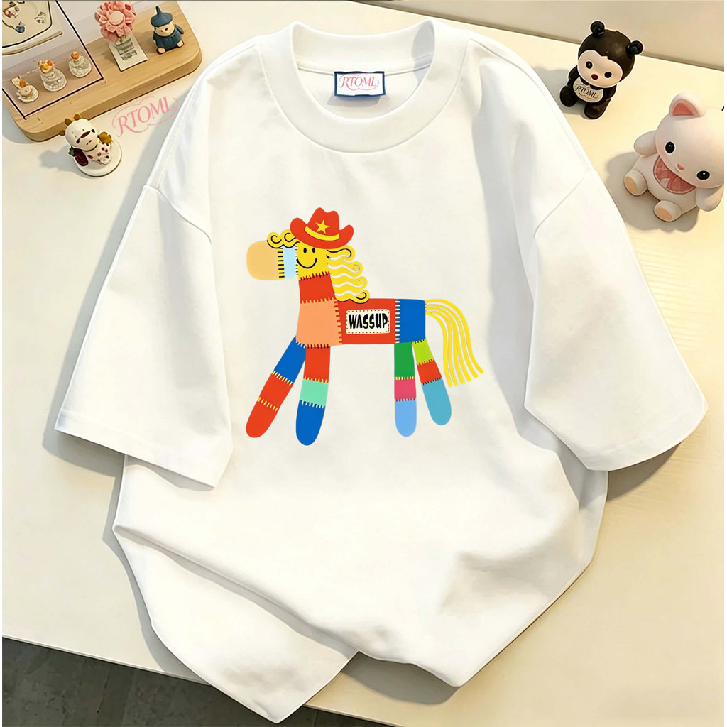 COD (Ho Chi Minh)RTOML taobao เสื้อยืดครอบครัวเสื้อยืดคอกลมผ้ายีนส์ม้าขนาดเล็ก patchwork