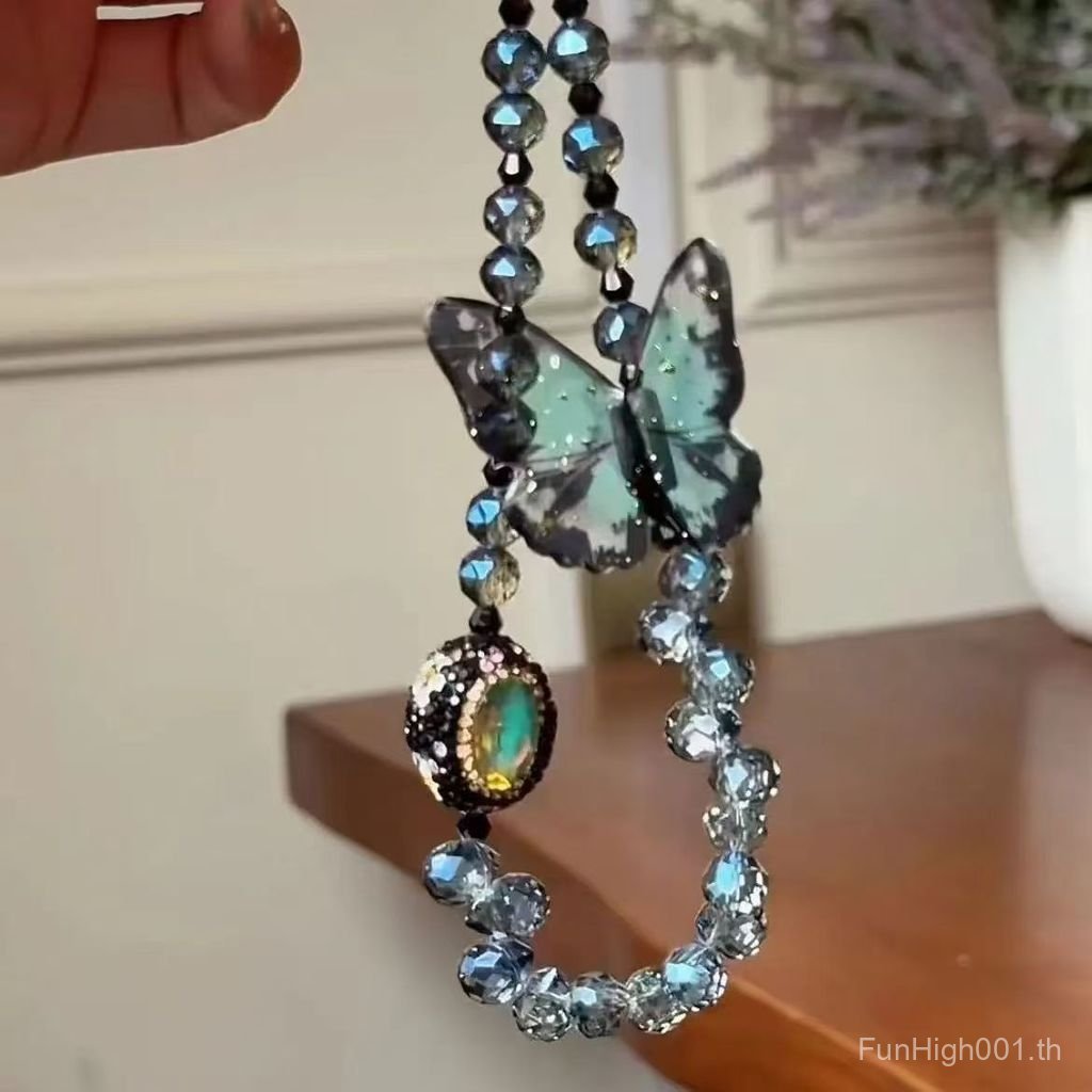 [Ink Blue Butterfly] Beaded Butterfly Mobile Phone Chain Heavy Industry Strobe Handmade Retro Gorgeo