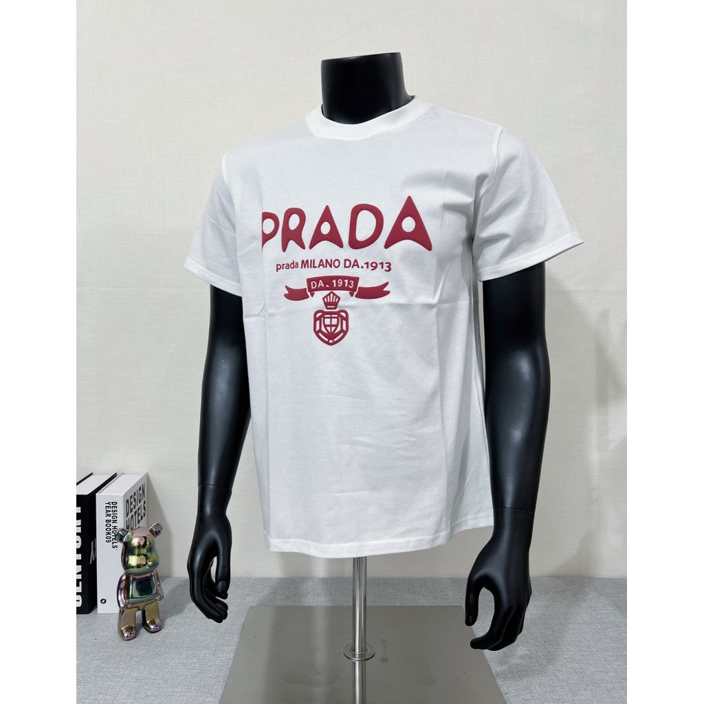 PRADA PRADA ฤดูร้อน Plus ขนาดแขนสั้นผู้ชายผู้หญิงคู่ทุกวัน Raglan Sleeve Bottoming เสื้อรอบคอ Slim-f