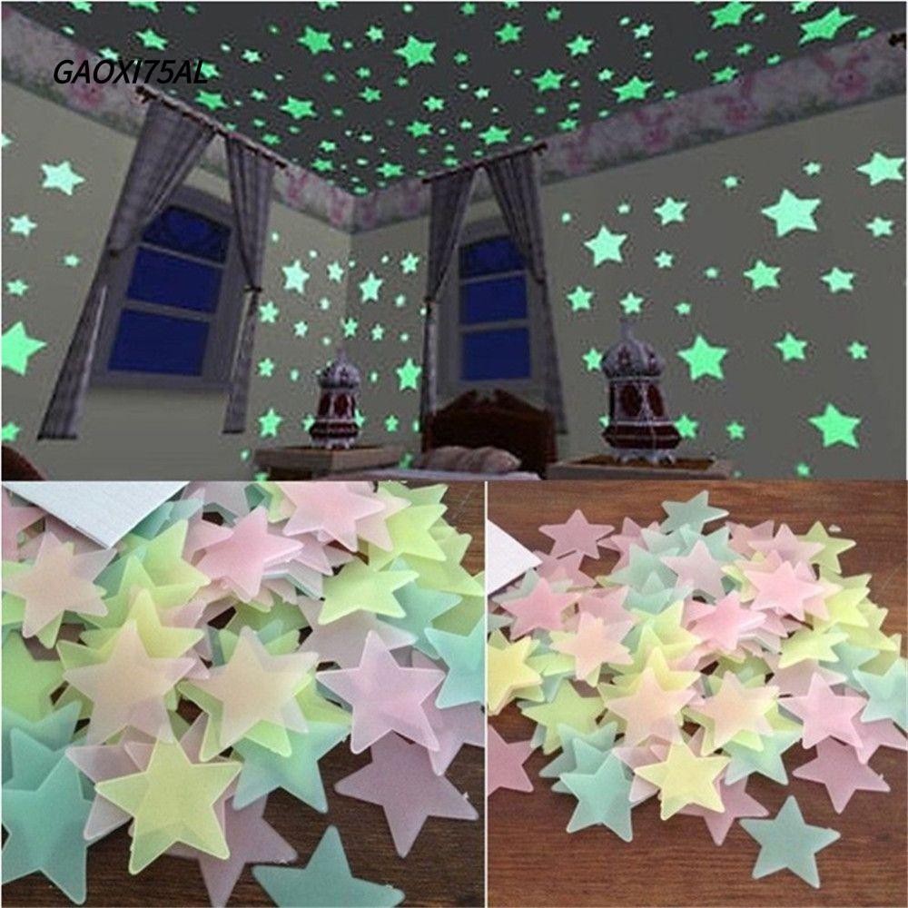 GAOXI75AL 100 ชิ้น/เซ็ต Luminous สติ๊กเกอร์ติดผนัง,เรืองแสงในที่มืดเนอสเซอรี่เครื่องประดับ Luminous Decal, แฟชั่นที่มีสีสัน Star DIY เรืองแสง Wall Art Decals เด็กตกแต่งห้องเด็ก