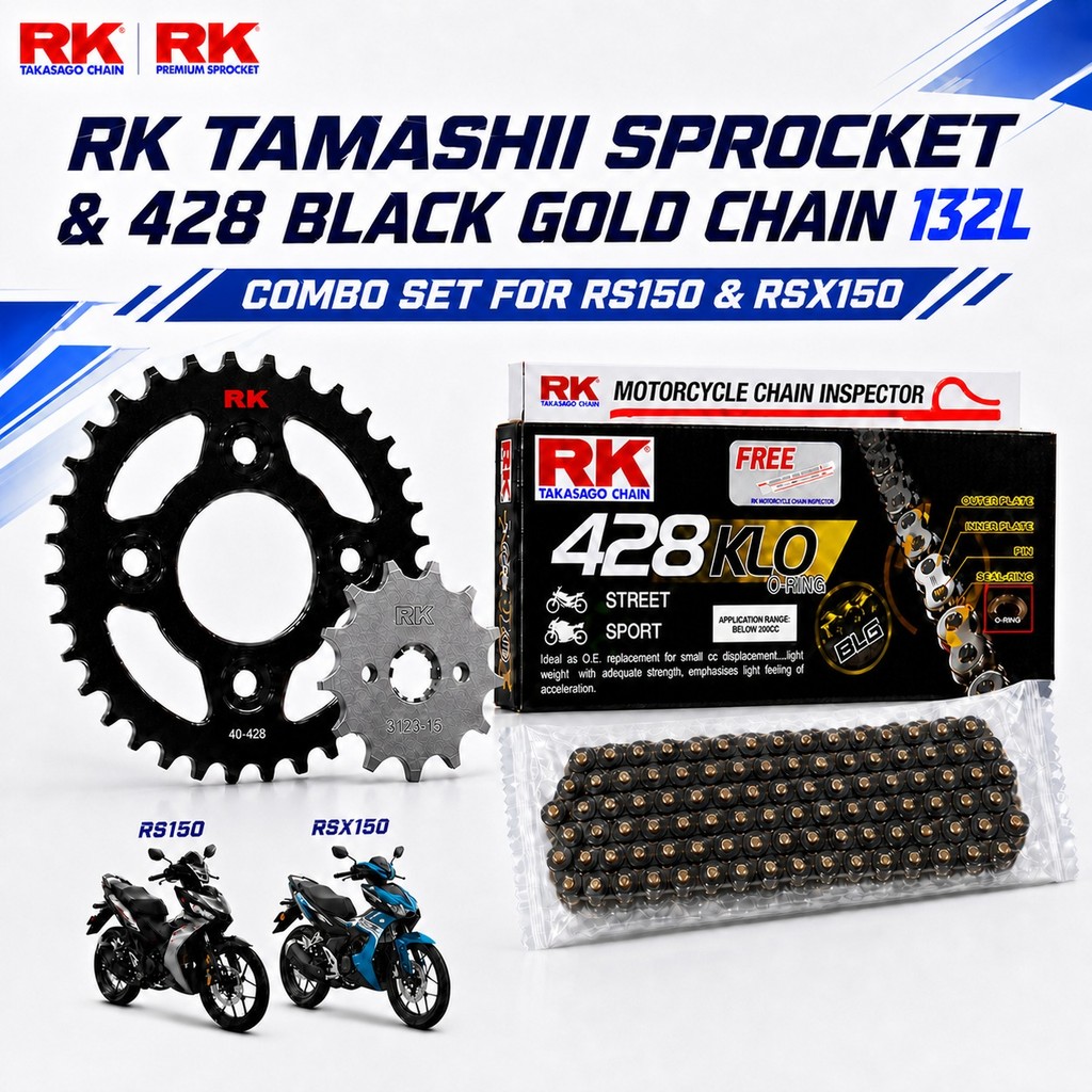 RS150 RSX150 - COMBO RK Tamashii Sprocket & RK 428 BLACK GOLD (BLG) CHAIN 132L