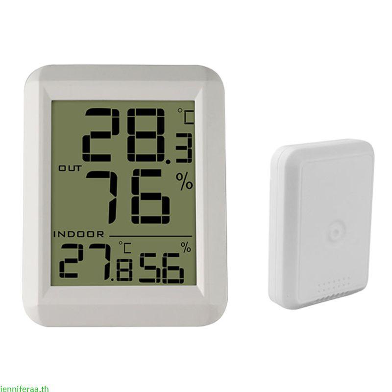 Jenniferaa LCD Digital Temperature Meter สถานีอากาศในร่มกลางแจ้ง + เครื่องส่งสัญญาณ CF Max Min Value