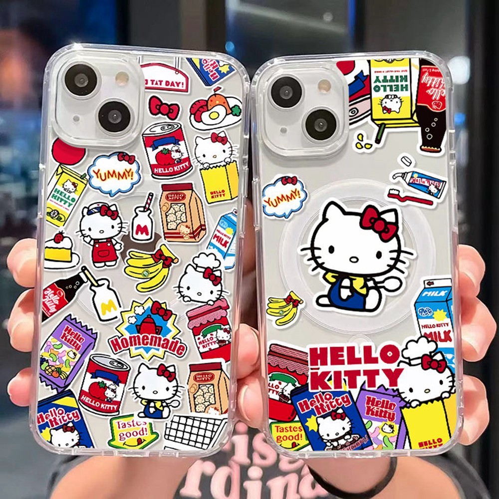 สนุกการ์ตูนขนมขบเคี้ยว HelloKitty สําหรับแม่เหล็กไร้สายชาร์จกันกระแทกเคสโทรศัพท์สําหรับ iPhone 18 Pr