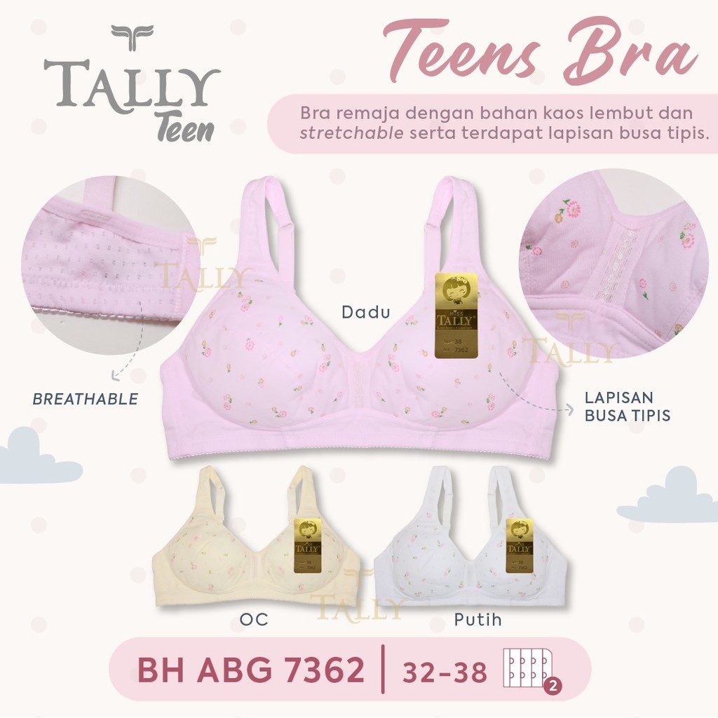 ขายส่ง [Min 3pcs] Tally 7362 BRA BH วัยรุ่น ABG Girls วัยรุ่น I Wire Free I Thin Foam I ขนาด 32 - 38