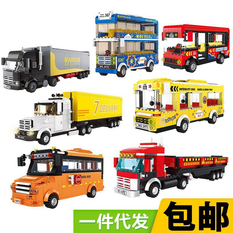 Vange Bus Bus School Bus Assembly Building Blocks รถบรรทุกรถบรรทุกการศึกษาของเล่นเข้ากันได้กับ Le