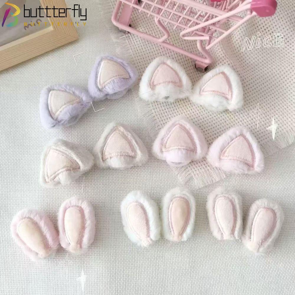 BUTTTERFLY 2PCS Furry Rabbit Ears, Fluffy Soft Plush Cat Ears, น่ารักการ์ตูนเครื่องประดับหูสําหรับหม