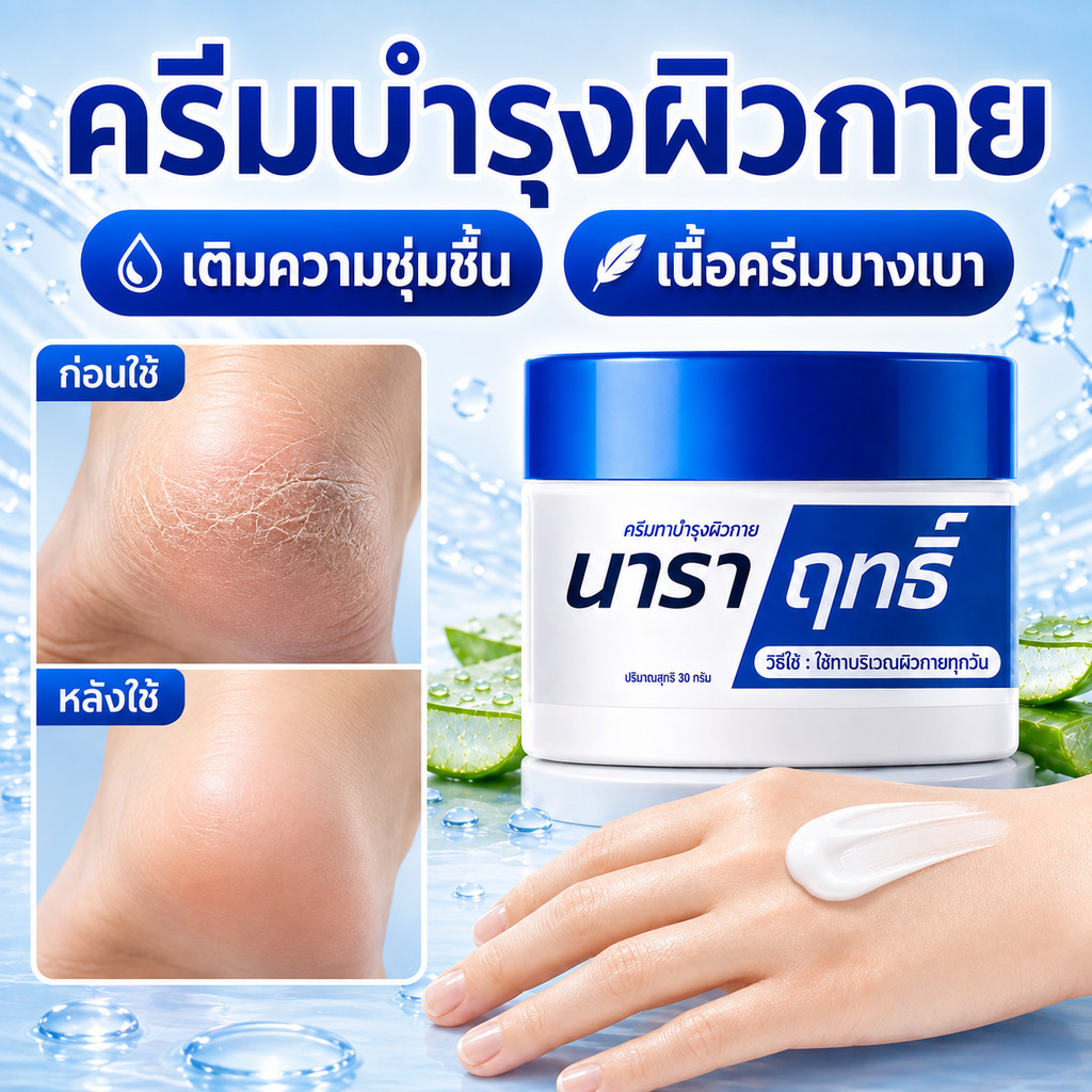 ครีมทามือ นาราฤทธิ์ 30g สำหรับมือแห้งแตก เติมความชุ่มชื้น บำรุงผิวมือให้นุ่มเรียบเนียน ใช้ได้ทุกวัน