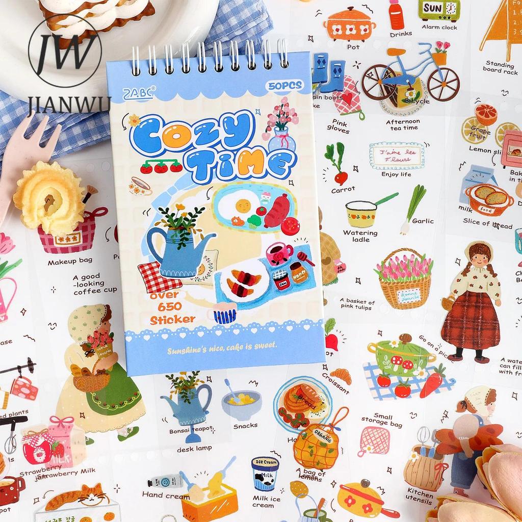 JIANWU ชีวิตน่ารักสาวตัวละครอาหารภูมิทัศน์วัสดุ Collage Scrapbooking PET สติกเกอร์หนังสือ Creative DIY Journal เครื่องเขียน