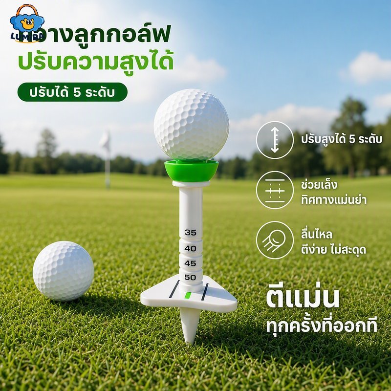 แท่นวางลูกกอล์ฟ ปรับระดับความสูง 5 ระดับ 33 55 มม มีเส้นเล็ง ลดเสียดทาน ABS ซิลิโคน