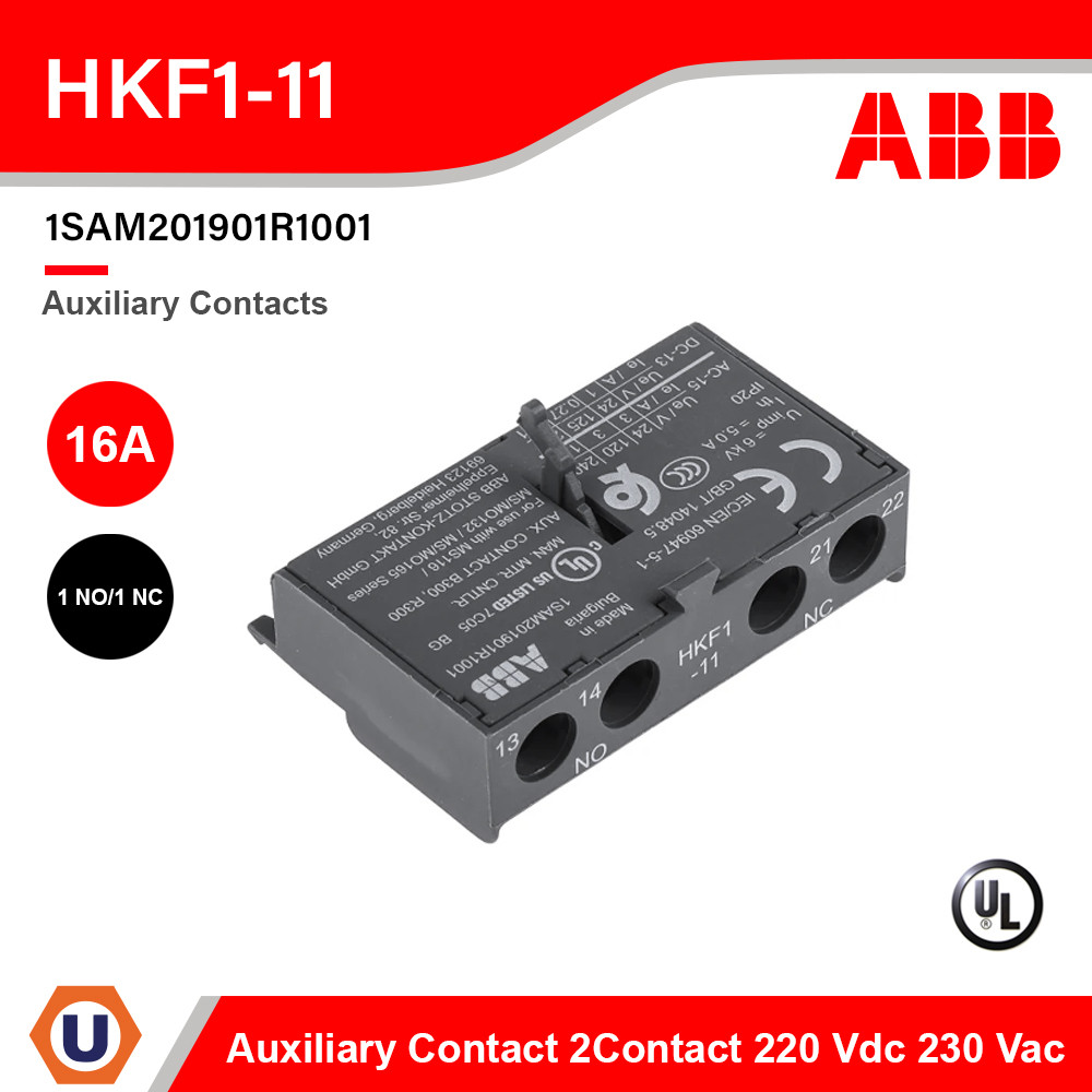ABB Aux. Contacts for Front Mounting 2Contact 1NO/1NC 16A 220Vdc 230Vac | HKF1-11 1SAM201901R1001