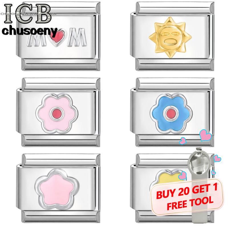 Simple ดอกไม้ Sliver สร้อยข้อมือ Charm อิตาเลี่ยน Fit 9 มม.สแตนเลส DIY เครื่องประดับทําอุปกรณ์เสริมบุคลิกภาพโมดูลสร้อยข้อมือ