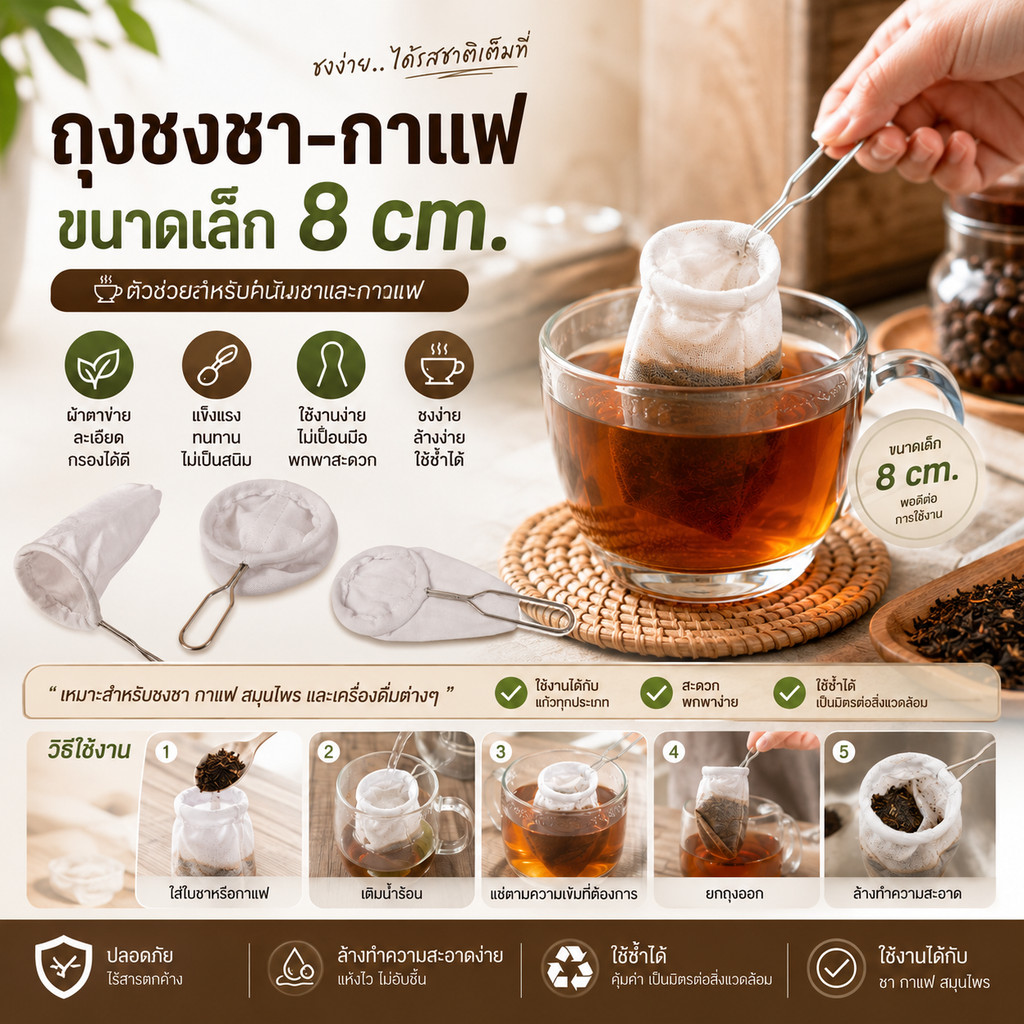 #พร้อมส่ง# ถุงชงชา กาแฟ มีด้ามจับ เบอร์3 ถุงกรองชา ถุงผ้ากรองชาแบบมีด้ามจับถุงกาแฟ ถุงแยกกากกาแฟ (DBB498)