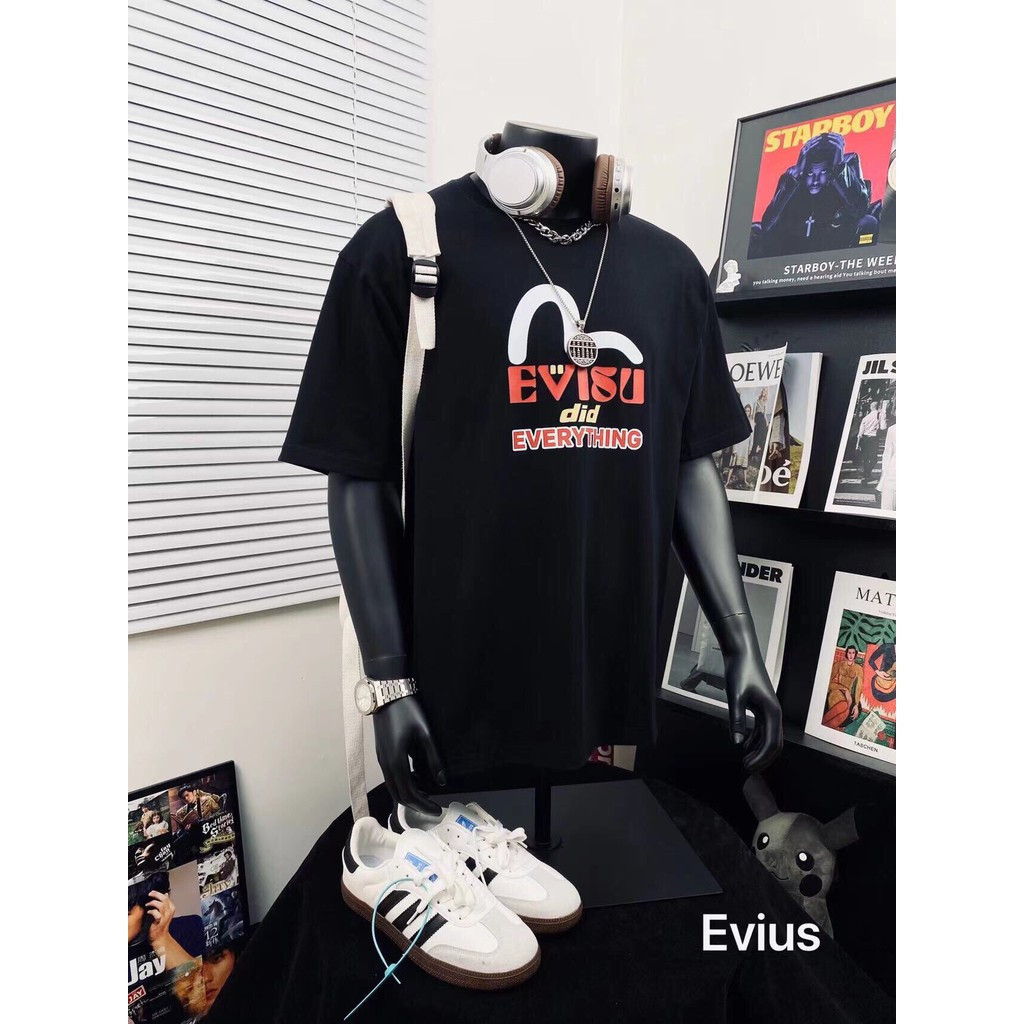 EVISU/Fushen/2026 คลาสสิกรอบคอแขนสั้นเสื้อยืดผู้ชายผู้หญิงสไตล์ใหม่ผ้าฝ้าย 100% ที่กําหนดเองกีฬาแสงฤ