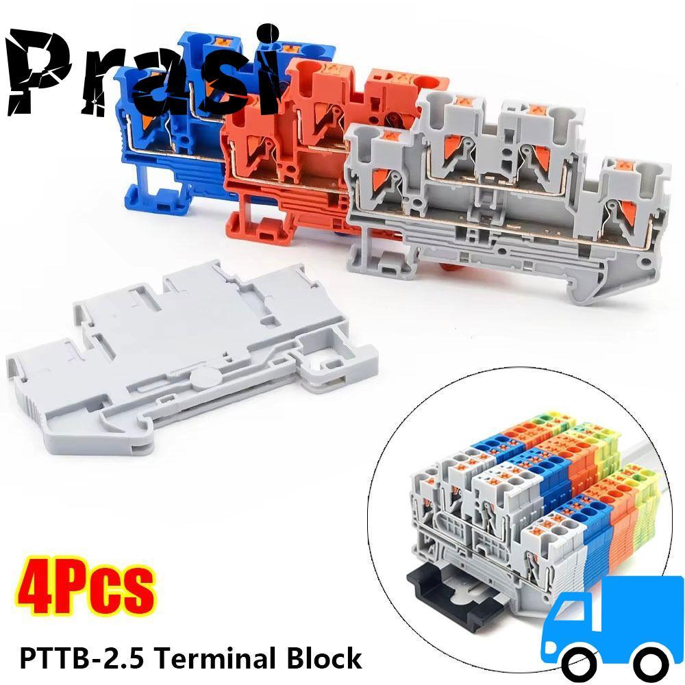 PRASI 4 ชิ้น PTTB-2.5 Terminal Block, 2.5 มม.2 ไนลอน PA66 DIN Rail Terminal Block, เครื่องมือฟรี 2 ใ