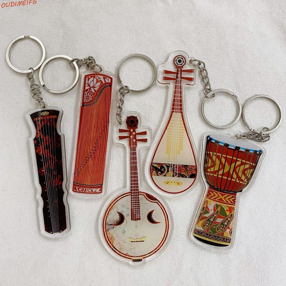 OUDIMEIFG กีตาร์อะคริลิคพวงกุญแจ, Ukulele VIOLIN กีตาร์จี้,เครื่องมือ Key Chain Cello Pipa Clarinet 