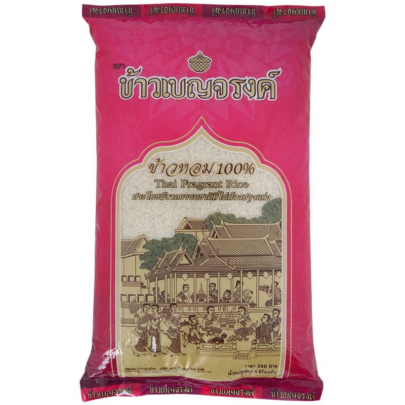 เบญจรงค์ข้าวหอม100เปอร์เซ็นต์ 5กก. Benjarong Fragrant 100percent Rice 5Kg.