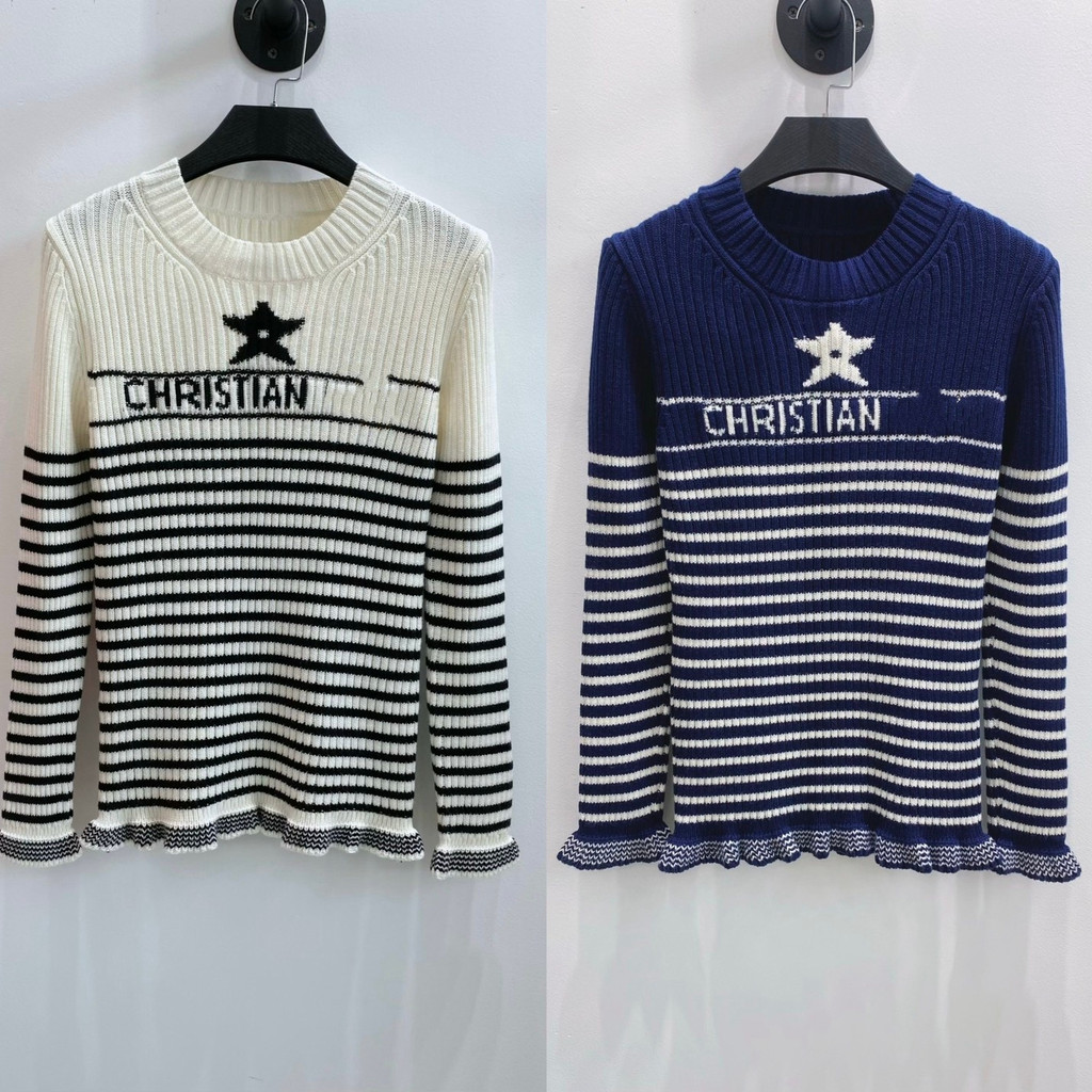 800F CD*  26Early Autumn New Color-block striped crew-neck knit long-sleeve top for women