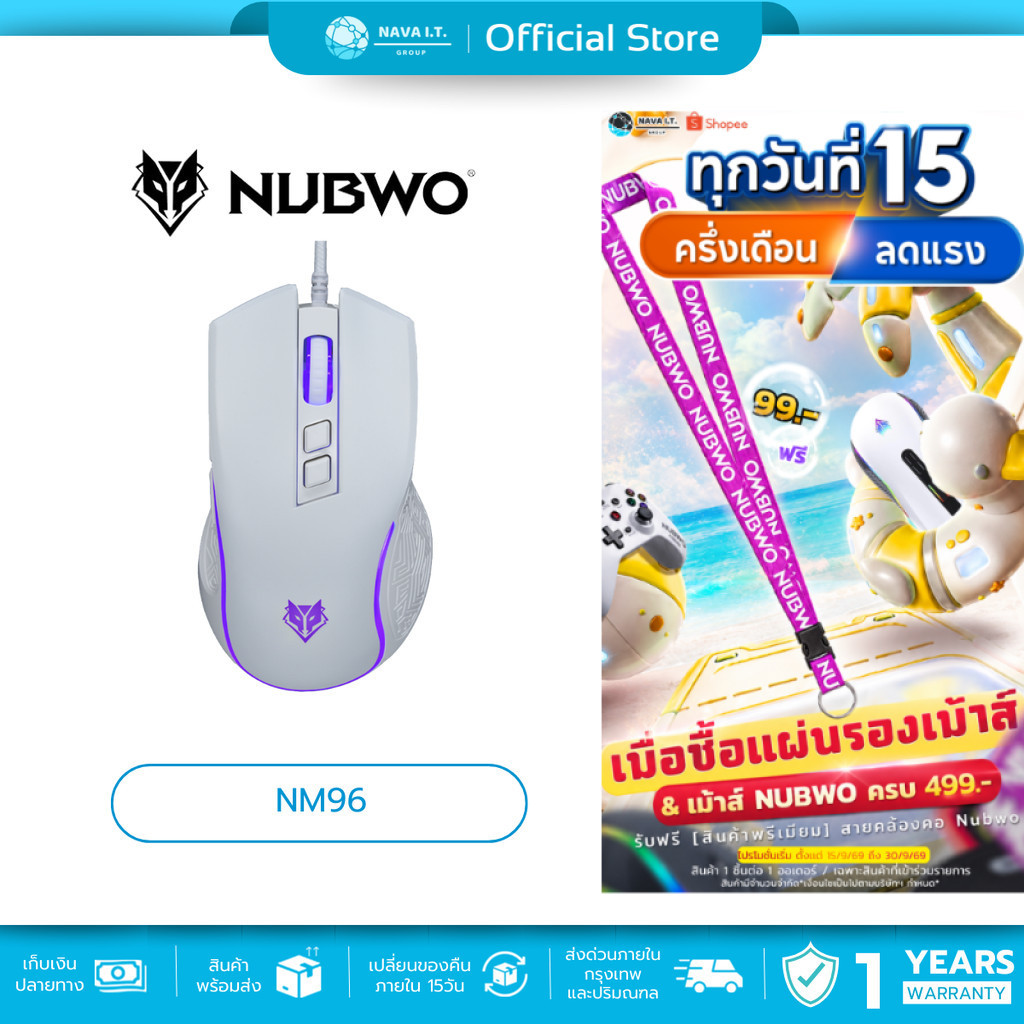 (มีส่งด่วน)  NUBWO เม้าส์ NM96 GAMING MOUSE (สีขาว) - รับประกันสินค้า 1 ปี