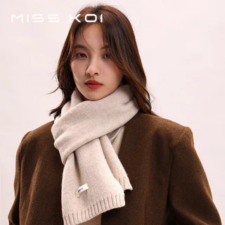 MISSKOI ขนสัตว์ถัก 100% ผ้าพันคอแคชเมียร์ผู้หญิงผู้ชายหนา Bib Keep Warm คู่ All-Match