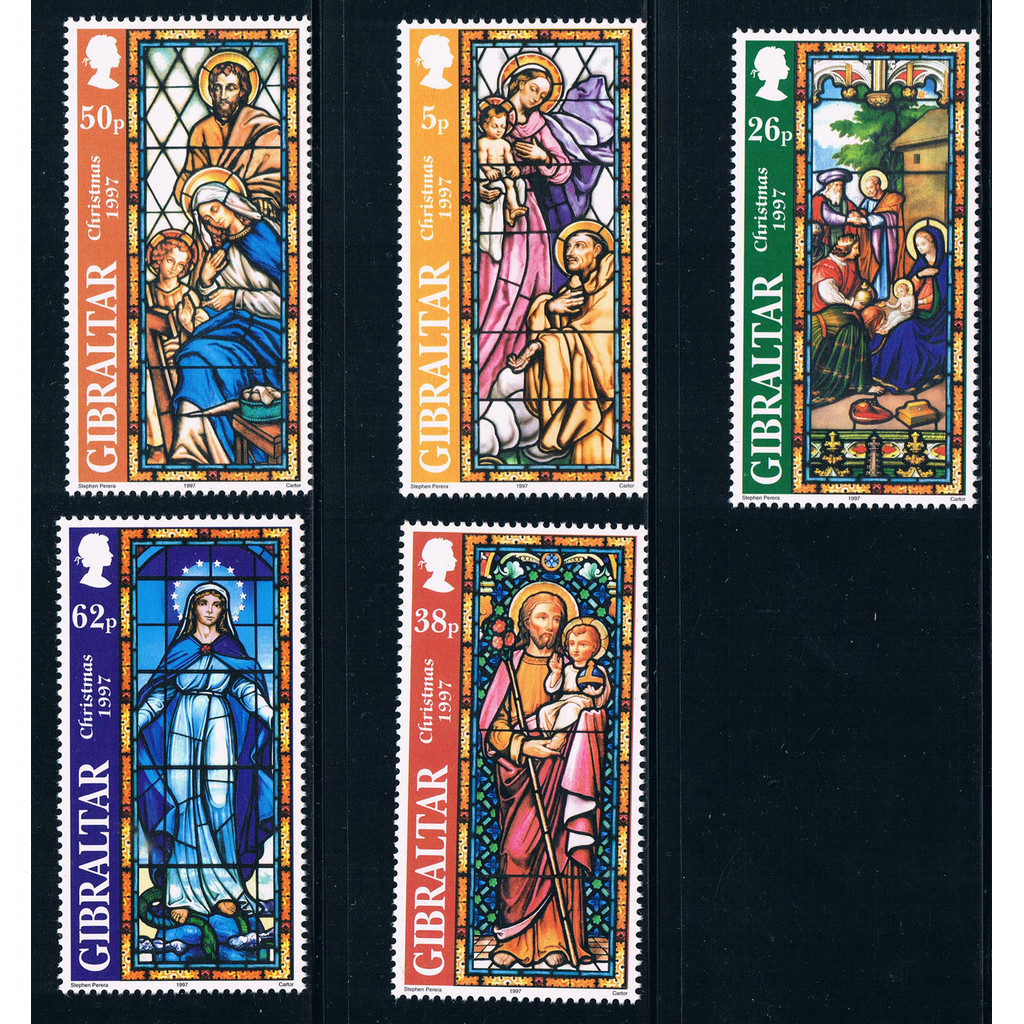 กิกะไบต์4819 กิกะไบต์4819 กิ๊บรดา 1997 ภาพวาดแก้วสีคริสต์มาส 5 ยี่ห้อใหม่แสตมป์ต่างประเทศ 0805