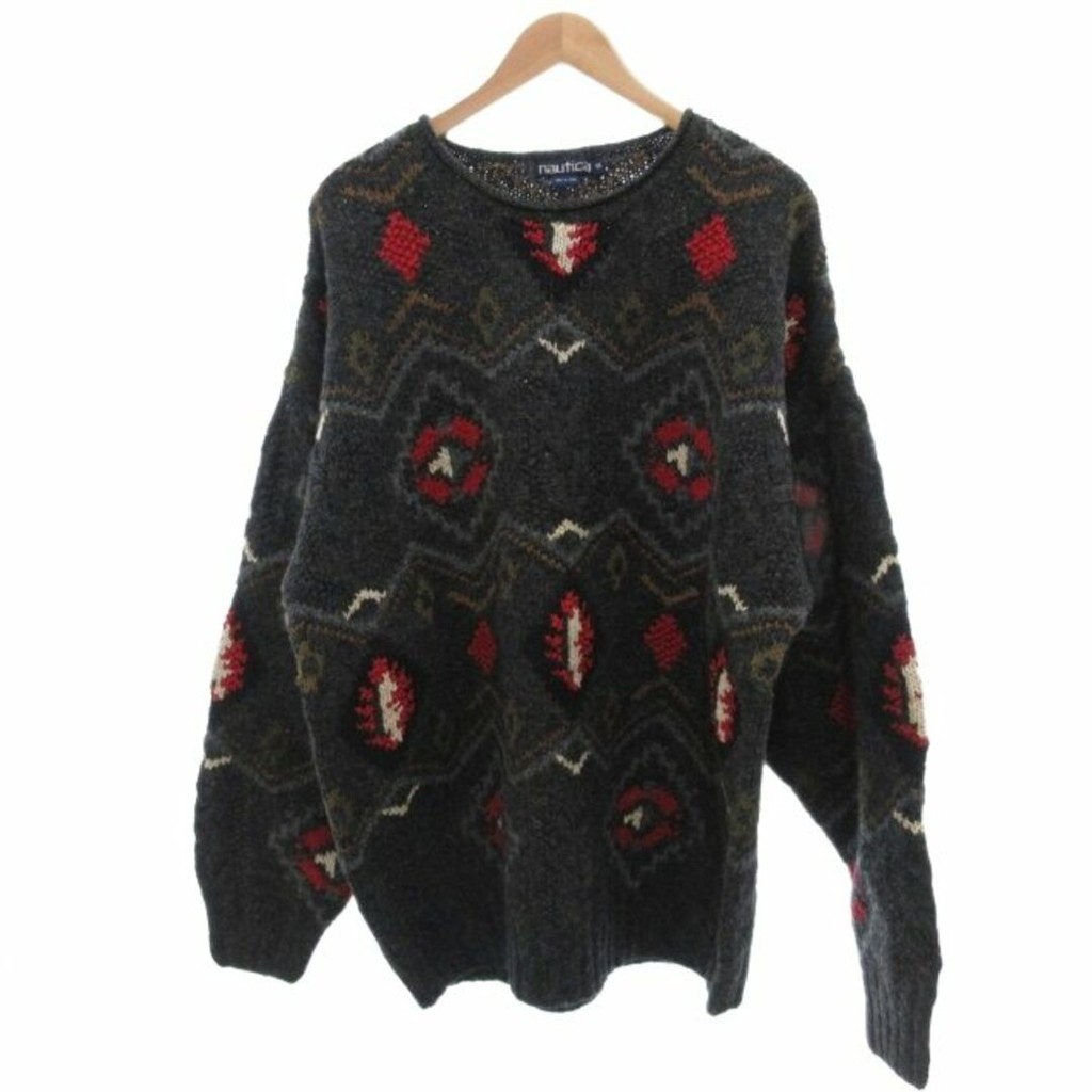 NAUTICA สเวตเตอร์สีเทา แขนยาวลายโดยรวม ส่งตรงจากญี่ปุ่น มือสอง

