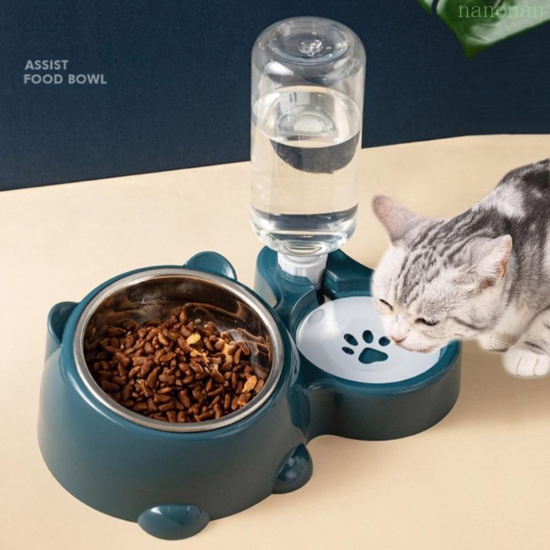 Nan Anti Tip ชุดชามน้ําสัตว์เลี้ยงขวดเครื่องจ่ายอัตโนมัติจานโลหะที่ถอดออกได้ Ergonomic Feeder