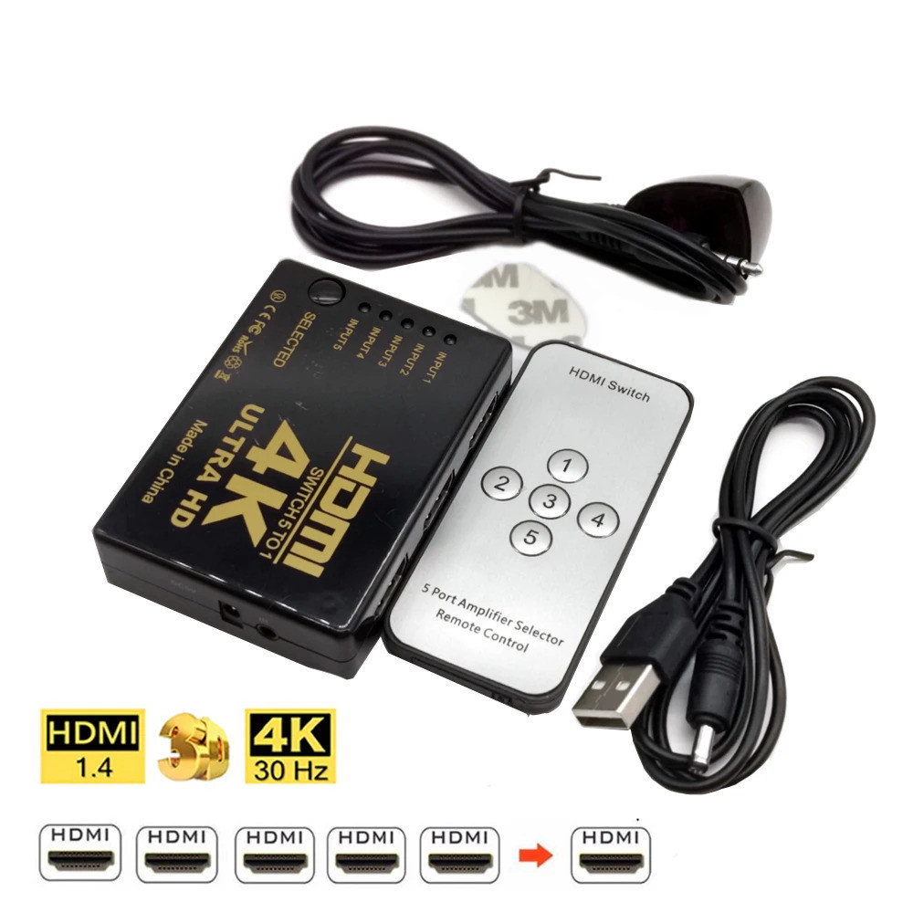 HD 4K * 2K HDMI-เข้ากันได้กับ Switcher 1x5 พอร์ต 5 อินพุต 1 ตัวเลือกสวิทช์ Splitter Hub พร้อม IR Rem