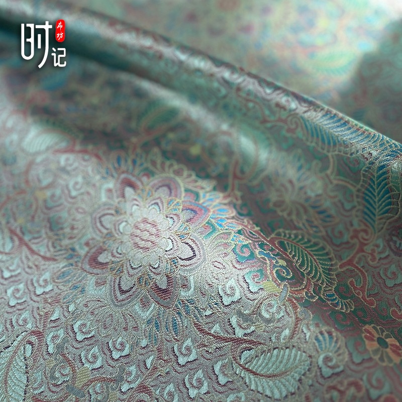 Aqua Blue Fish Scale ดอกไม้ผ้าผ้า Jacquard เลียนแบบเพลง Jin เสื้อกั๊ก Handmade Gourd Pearl ภาพวาด di