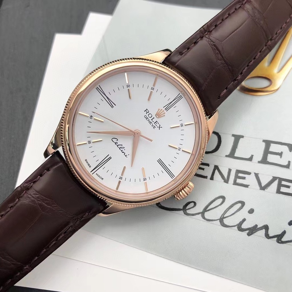 Rolex Rolex 39mm Watch นาฬิกาผู้ชาย Cellini 50505 Rose Gold เครื่องจักรอัตโนมัติ