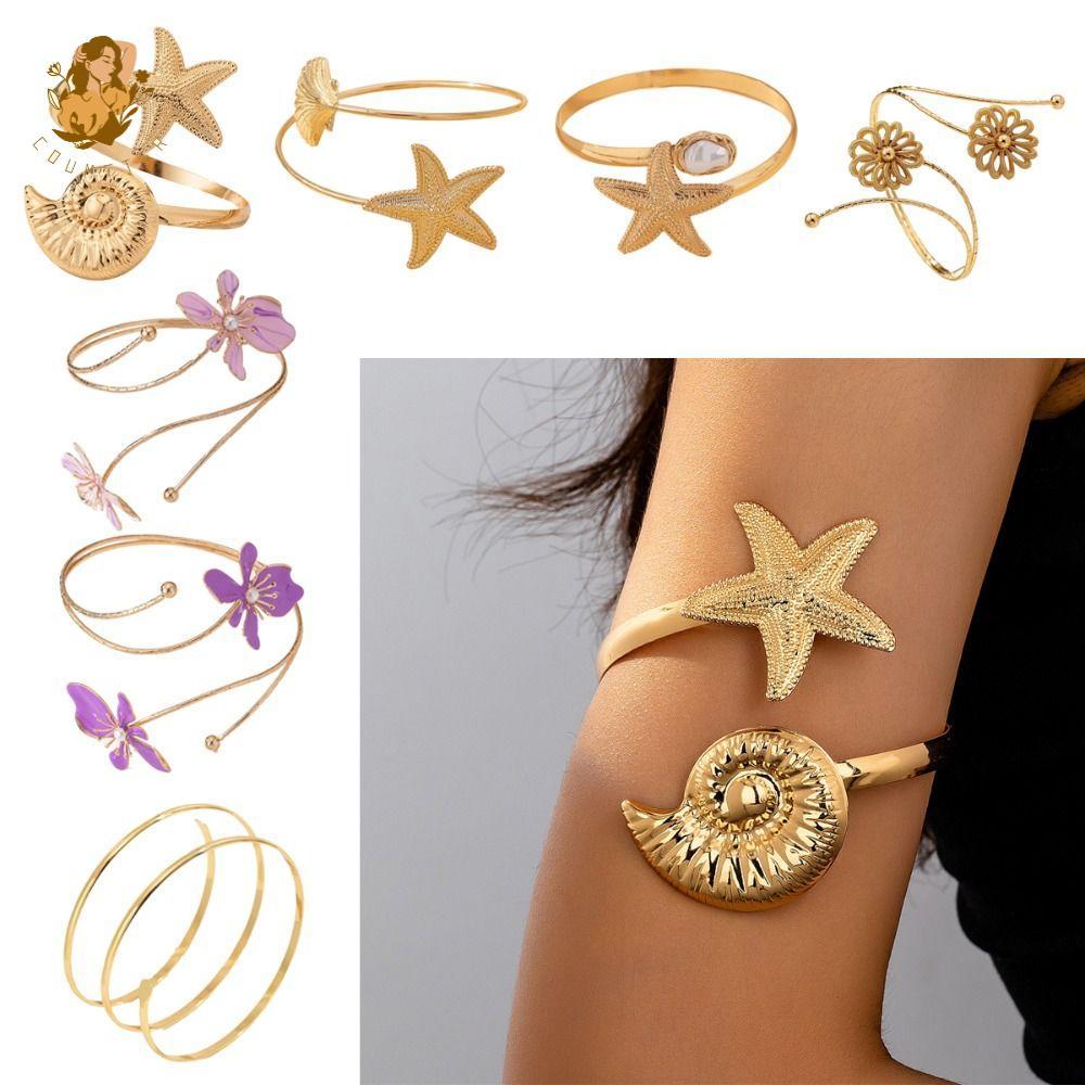 BACKSTAGE Opening Arm Bracelet, Multi Style Gold Color Wide Open Bracelet, Stylish Retro Adjustable 