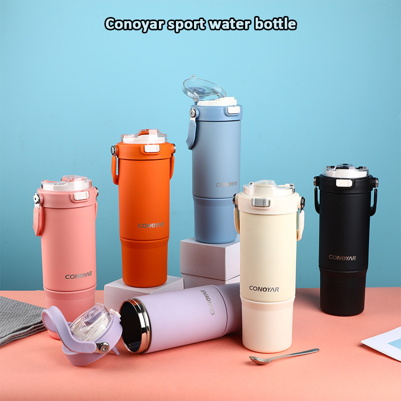CONOYARแก้วเก็บอุณภูมิร้อน-เย็น หูหิ้ว+หลอดในตัว สแตนเลส 304 สำหรับพกพา ขนาด 900ml. T01269