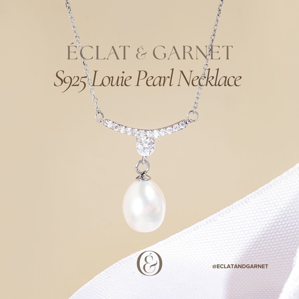 Eclat & โกเมน - S925 LOUIE PEARL NECKLACE LTE Premium Zircon เครื่องประดับ 925 เงินสเตอร์ลิง 18K Gol