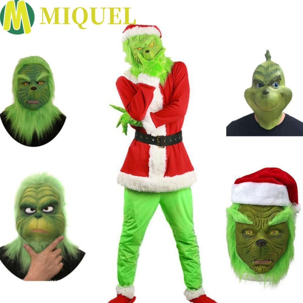 MIQUEL Grinch Mask, Animal Headwear ชุดซานตาคลอส, ถุงมือขนสัตว์แฟนซี Latex Christmas Costume Festiva