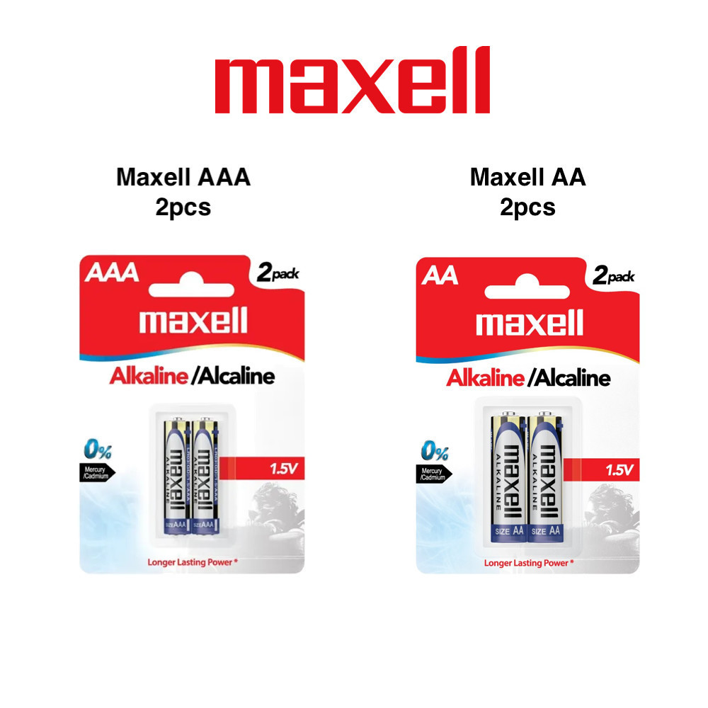 Original Maxell Japan AA LR6 LR06 1.5V AAA LR3 LR03 แบตเตอรี่อัลคาไลน์สําหรับงานหนักยาวนาน (2 ชิ้น)