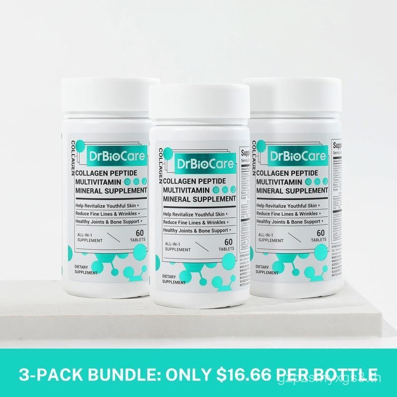 DrBioCare Collagen Peptide 3 bottle, Vitamin & Mineral, Contains Vitamin d3, Vitamin C, Probiotics, 