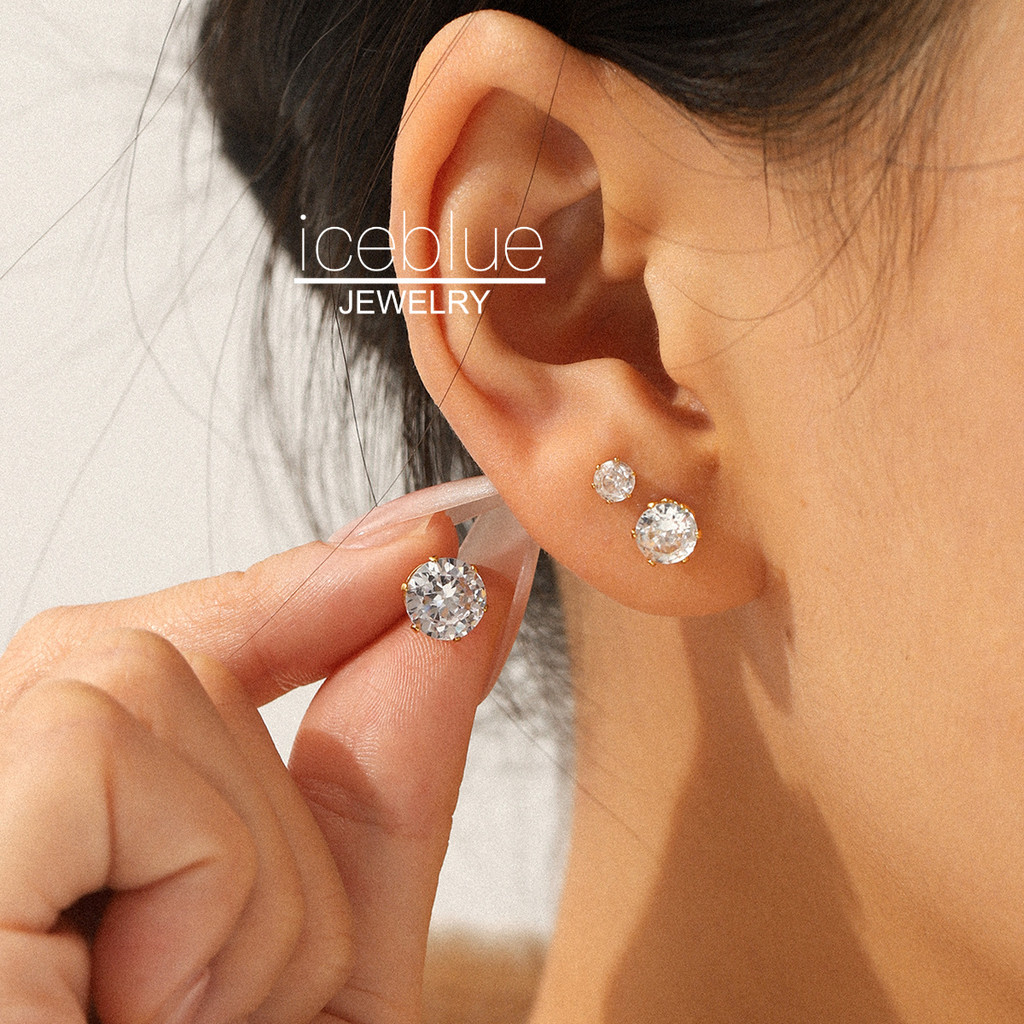 iceblue-One ชุดสแตนเลสฝังZircon Ear Studต่างหู 18K Gold Plated Non Tarnishเครื่องประดับ 3 คู่ต่างหูแฟชั่นสําหรับผู้หญิงผู้ชายUnisex E119