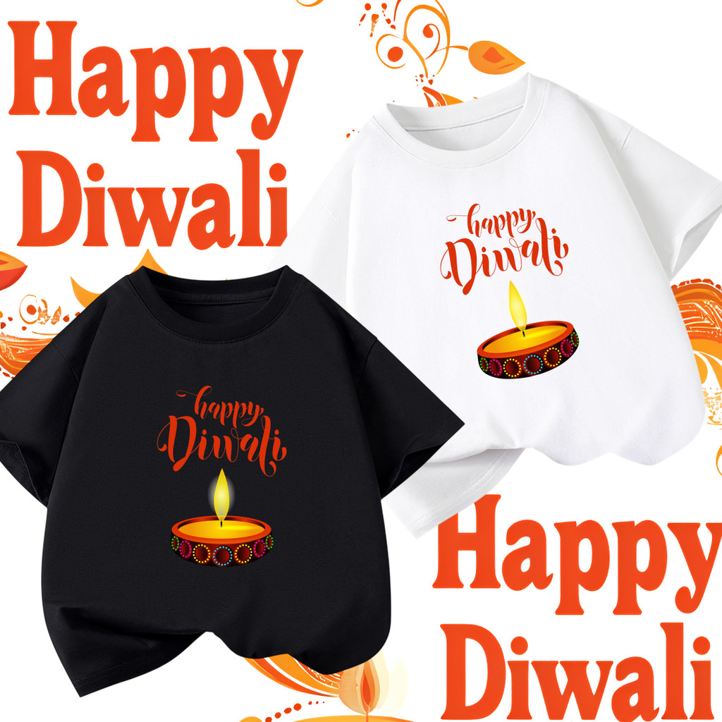 Diwali เสื้อยืด Happy Diwali Festival of Lights เสื้อยืดลําลองแฟชั่น 100% cotton สำหรับผู้ชายและผู้ห