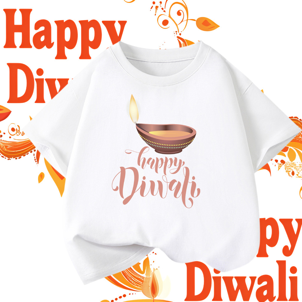 Diwali เสื้อยืด Happy Diwali Festival of Lights เสื้อยืดลําลองแฟชั่น 100% cotton สำหรับผู้ชายและผู้ห