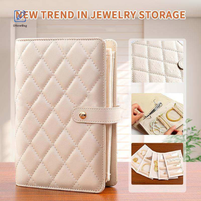 ONew PU หนังเครื่องประดับเก็บหนังสือซิปกระเป๋าใสเครื่องประดับกล่องบรรจุภัณฑ์สร้อยคอ Binder Storage D