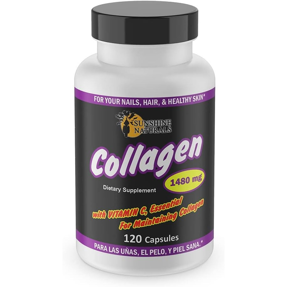 Hydrolyzed Collagen and Vitamin C Dietary Supplement. Immune Booster. 1480 mg. 120 Capsules