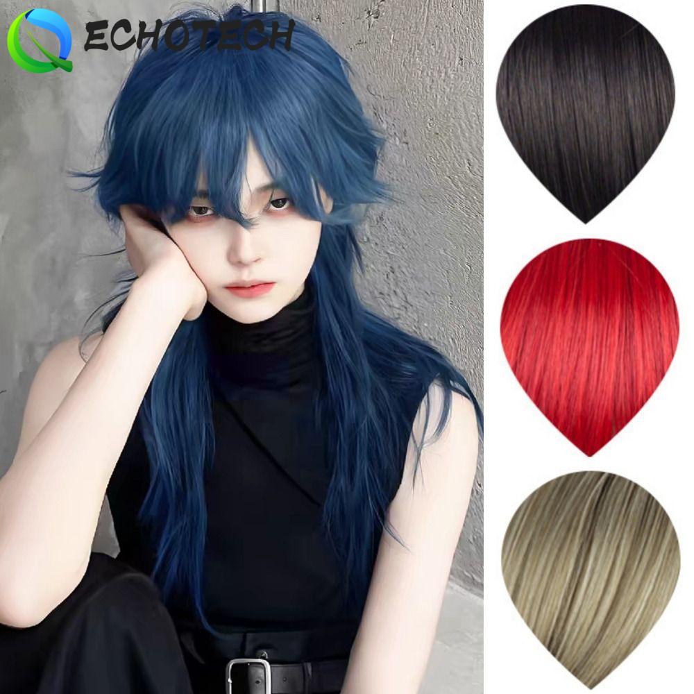 ECHOTECH Mullet Wig ทรงผมสังเคราะห์ยาวสำหรับคอสเพลย์และHALOWEEN แบบ.Layered สไตล์อะนิเมะผู้ชาย