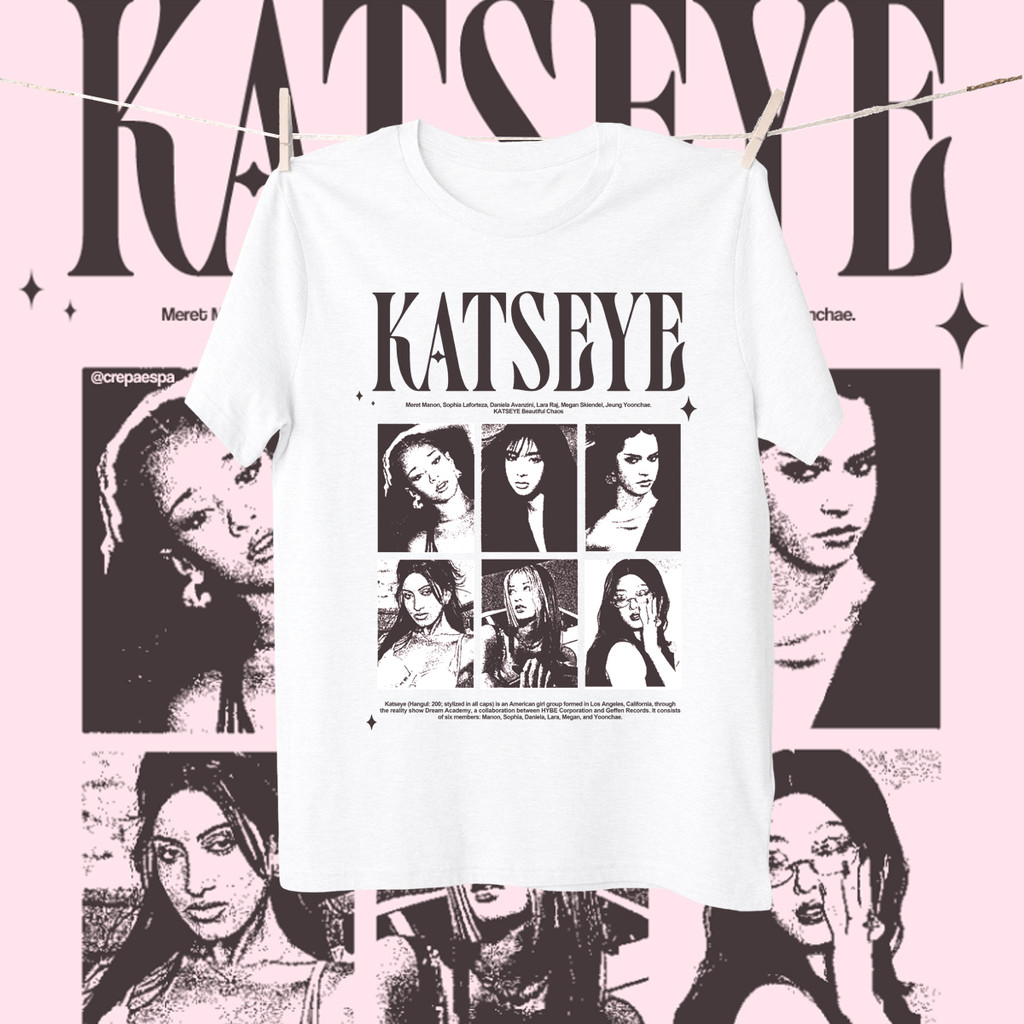 Katseye เสื้อยืดคอกลมพิมพ์ลายตัวละครกลุ่มผู้หญิง Vintage #3