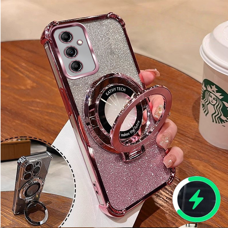 เหมาะสําหรับ Samsung A36 A56 5G A17 เคสโทรศัพท์สี่มุม anti drop CD วงเล็บแม่เหล็กแฟลชแป้งโปร่งใส soft shell dual-ใช้ 023 - รูปที่ 3