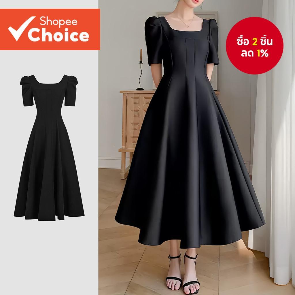 B131-MAY25-A-1-เดรสทรงเอมีสายรัดเอวคอเหลี่ยม-DRB131PBD1084