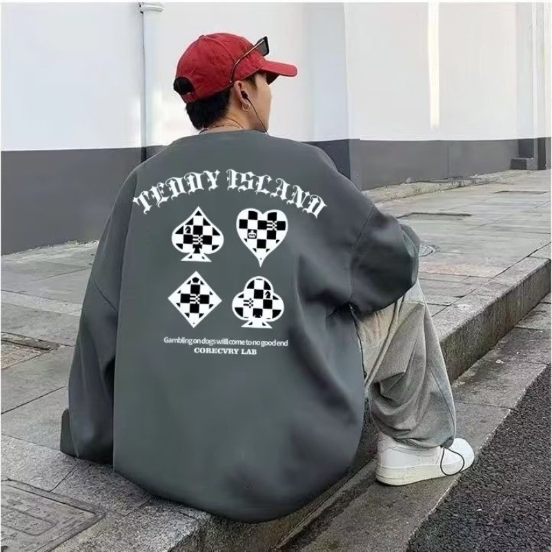 Plus ขนาด M-8XLMens Crew Neck Sweatshirt กีฬาอเนกประสงค์ Fried Street เทรนด์แฟชั่น Retro Letter Poke