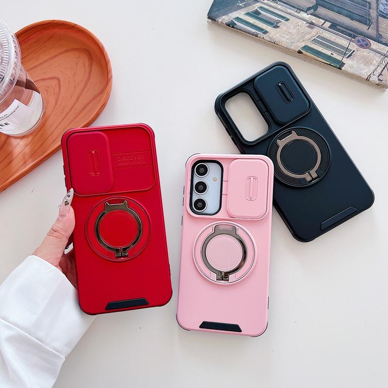 360° ที่วางแหวนโลหะแม่เหล็กเคสโทรศัพท์พร้อมการป้องกันกล้องเลื่อน Samsung Galaxy A17 A16 A56 A36 A26 A06 A55 A35 A55 A54 A15 A25 S26 S25 S24 S23 S22 S21 Ultra S25 S24FE S23 S24