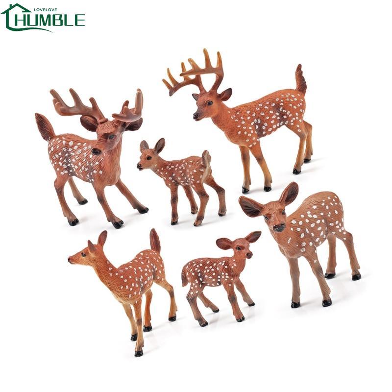Humble Pack of 6 รูปปั้นกวางหางสีขาวกุหลาบเหมือนจริง ABS รูปปั้นดาดฟ้าในบ้าน
