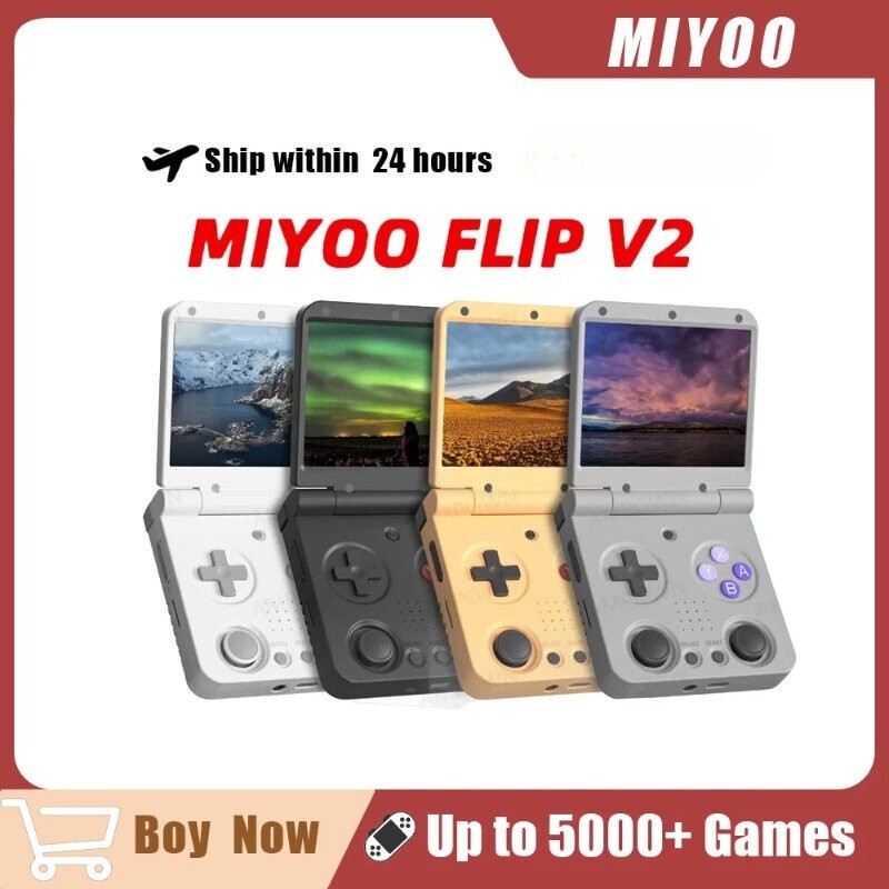 MIYOO FLIP V2 Handheld Game Consoles3.5'' IPS Screen Linux System Video Game Consoles Free Case Game