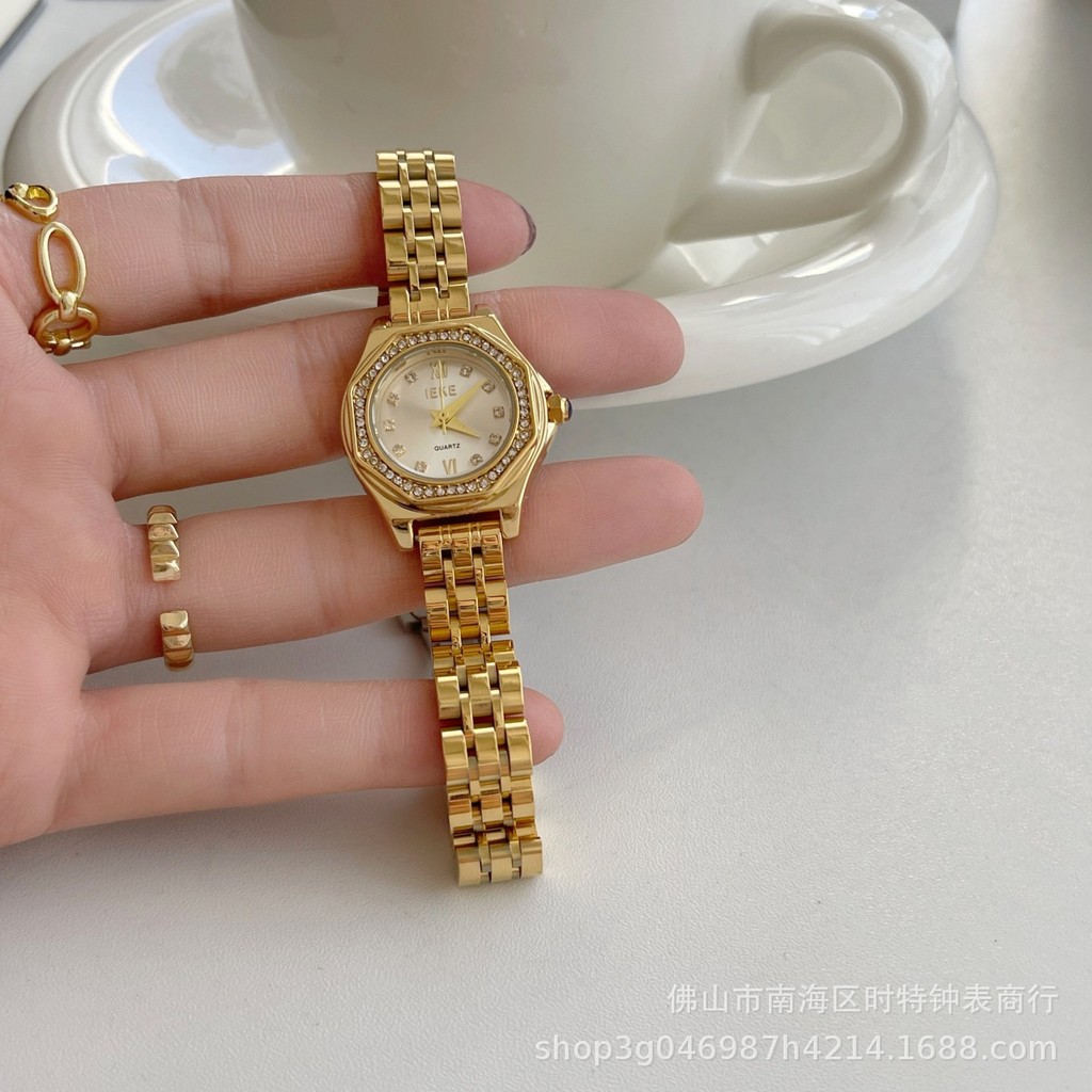 นาฬิกาข้อมือผู้หญิงดิจิตอล นาฬิกาข้อมือผู้หญิง IEKE Small Diamond-Studded Classy Square Round Watch 