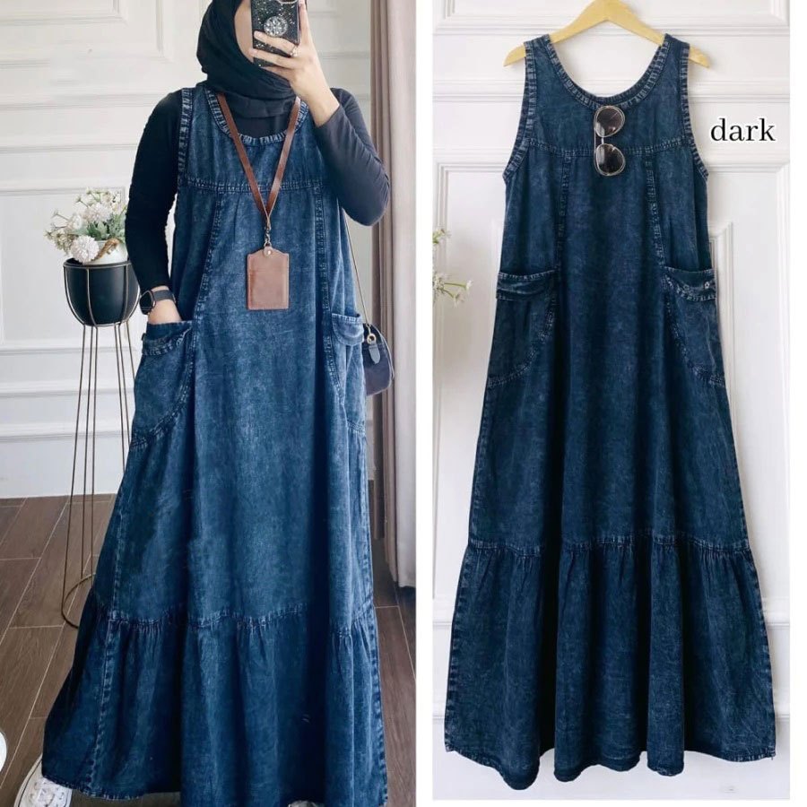 OLA OVERALL SOFT JEANS LONG MUSLIM FROG SNOW BLUE และ SNOW BLACK JUMBO